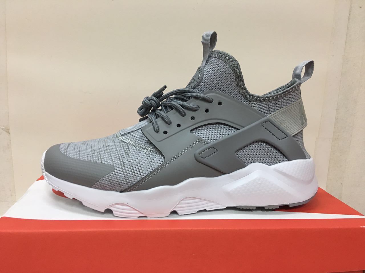 Women Nike Air Huarache 6 Flyknit Grey White Shoes - Click Image to Close